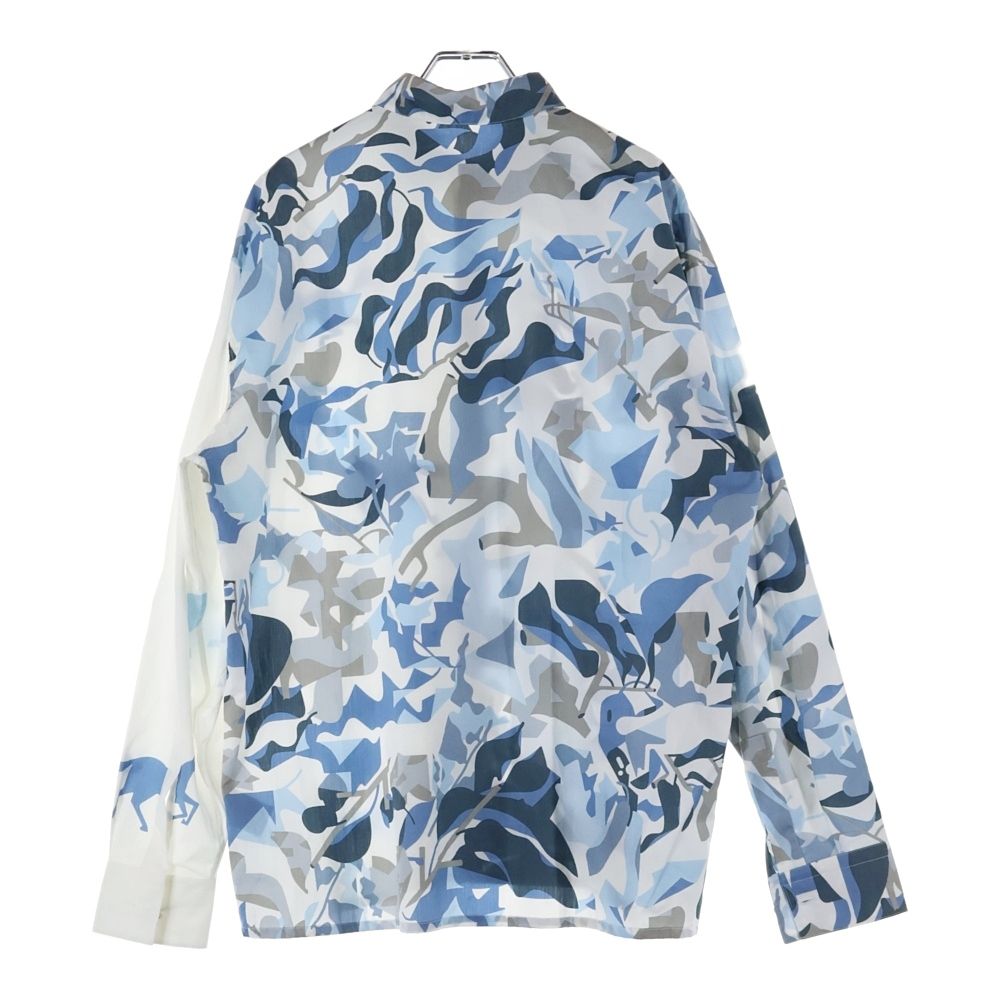 Hermes 23ss Serie Button Horse Camouflage All Over Pattern Silk Long Sleeve