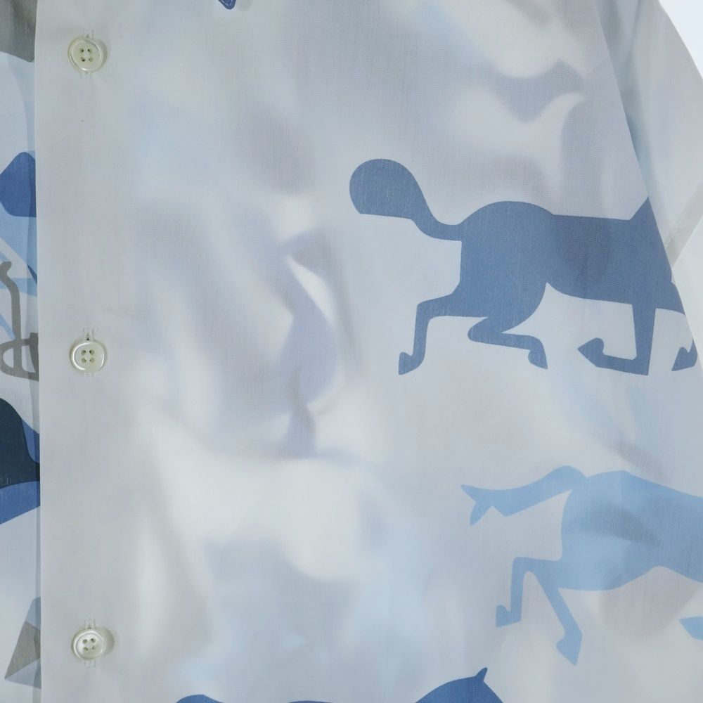 Hermes 23ss Serie Button Horse Camouflage All Over Pattern Silk Long Sleeve