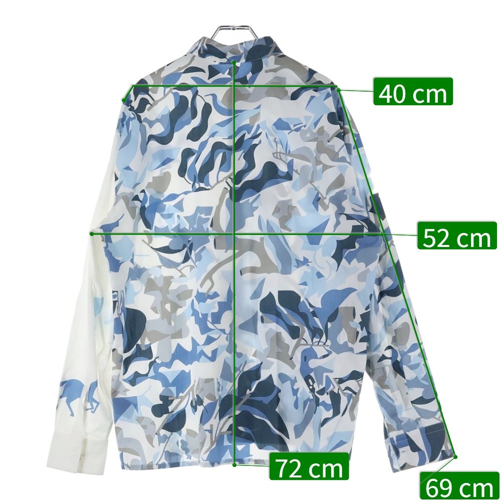 Hermes 23ss Serie Button Horse Camouflage All Over Pattern Silk Long Sleeve