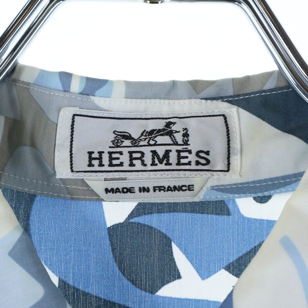 Hermes 23ss Serie Button Horse Camouflage All Over Pattern Silk Long Sleeve