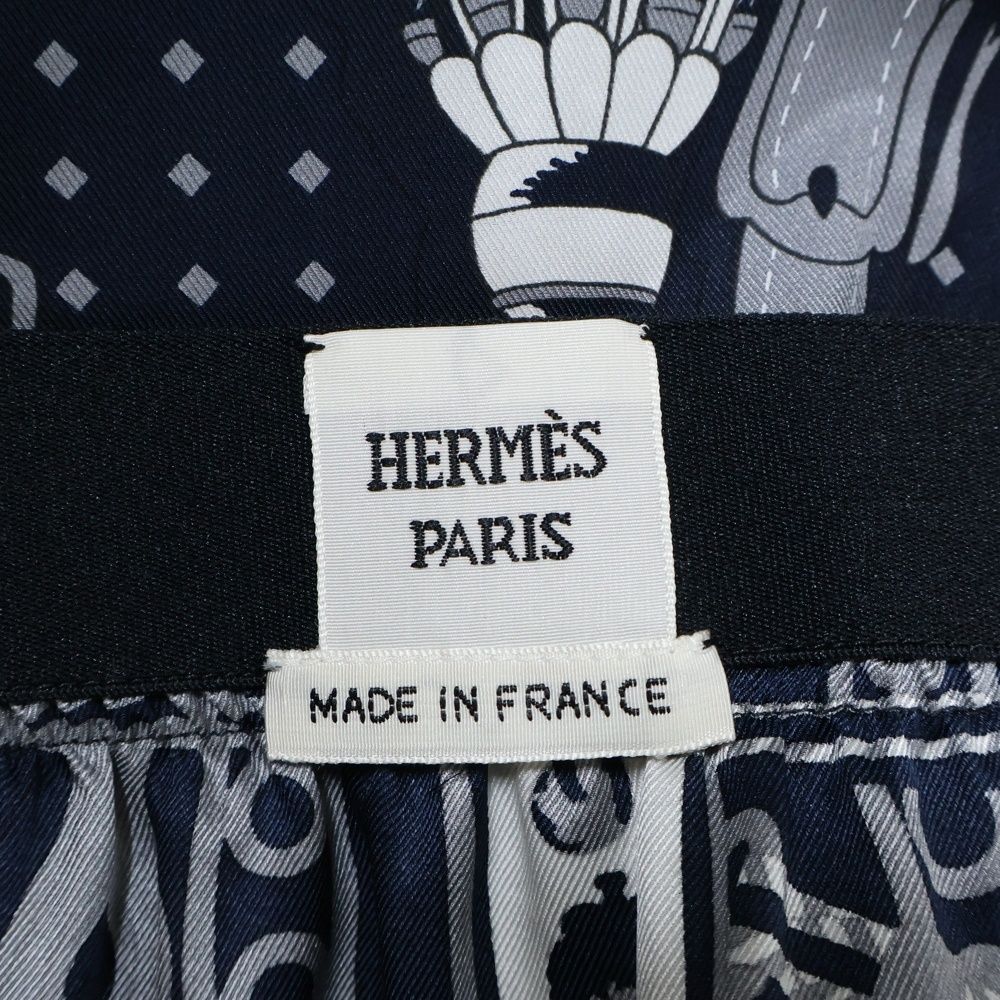 Hermes 22aw Silk Scarf Pattern Print Medium Skirt Gray/navy Women's