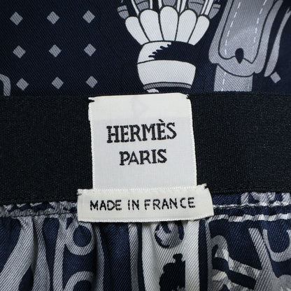 Hermes 22aw Silk Scarf Pattern Print Medium Skirt Gray/navy Women's