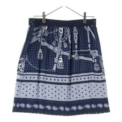Hermes 22aw Silk Scarf Pattern Print Medium Skirt Gray/navy Women's