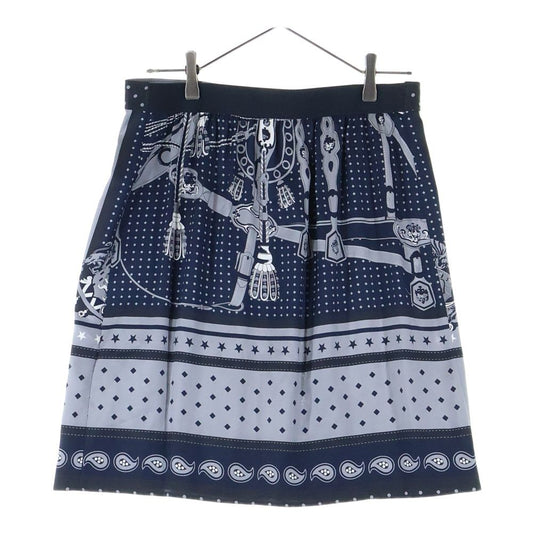 Hermes 22aw Silk Scarf Pattern Print Medium Skirt Gray/navy Women's