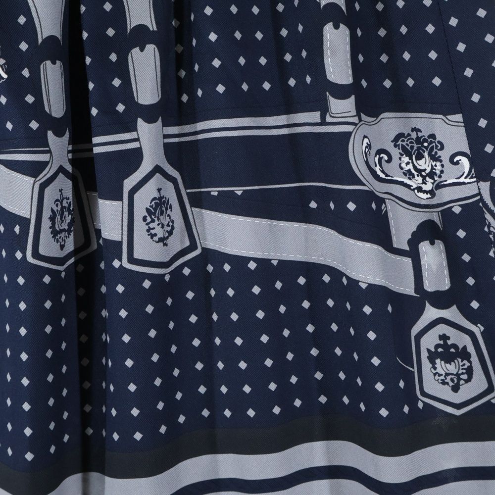 Hermes 22aw Silk Scarf Pattern Print Medium Skirt Gray/navy Women's