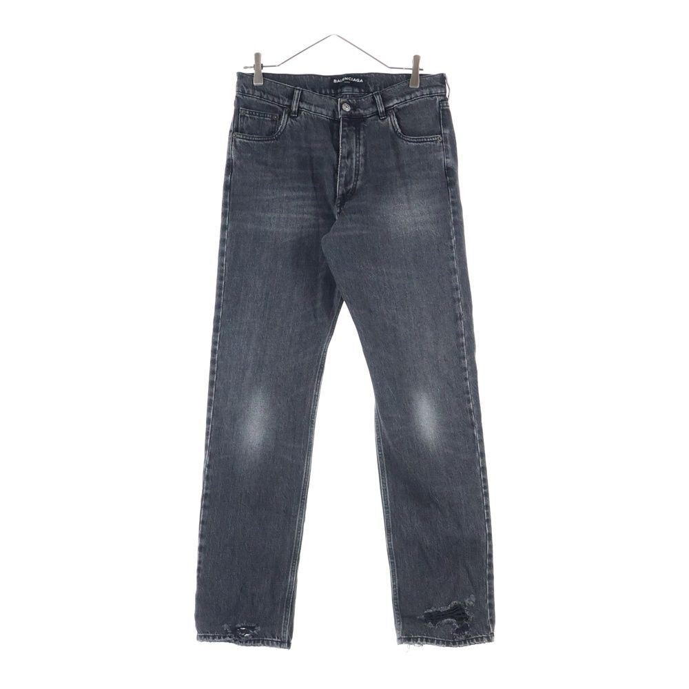 Balenciaga 18ss Distressed Washed Straight Denim Pants Black 486225 Tue14