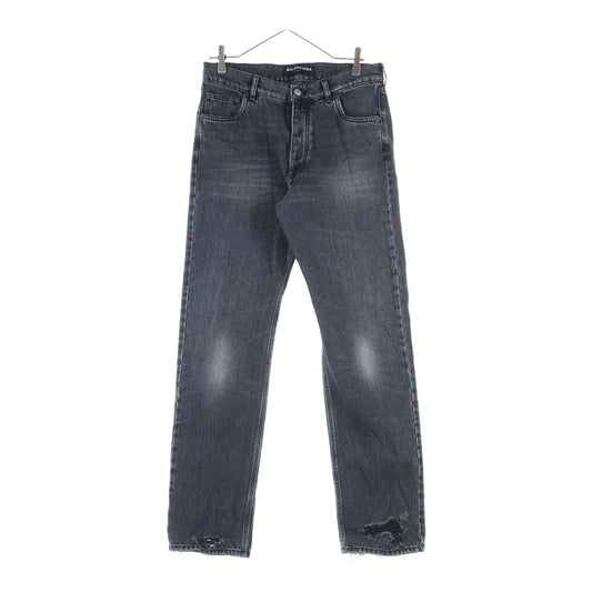Balenciaga 18ss Distressed Washed Straight Denim Pants Black 486225 Tue14