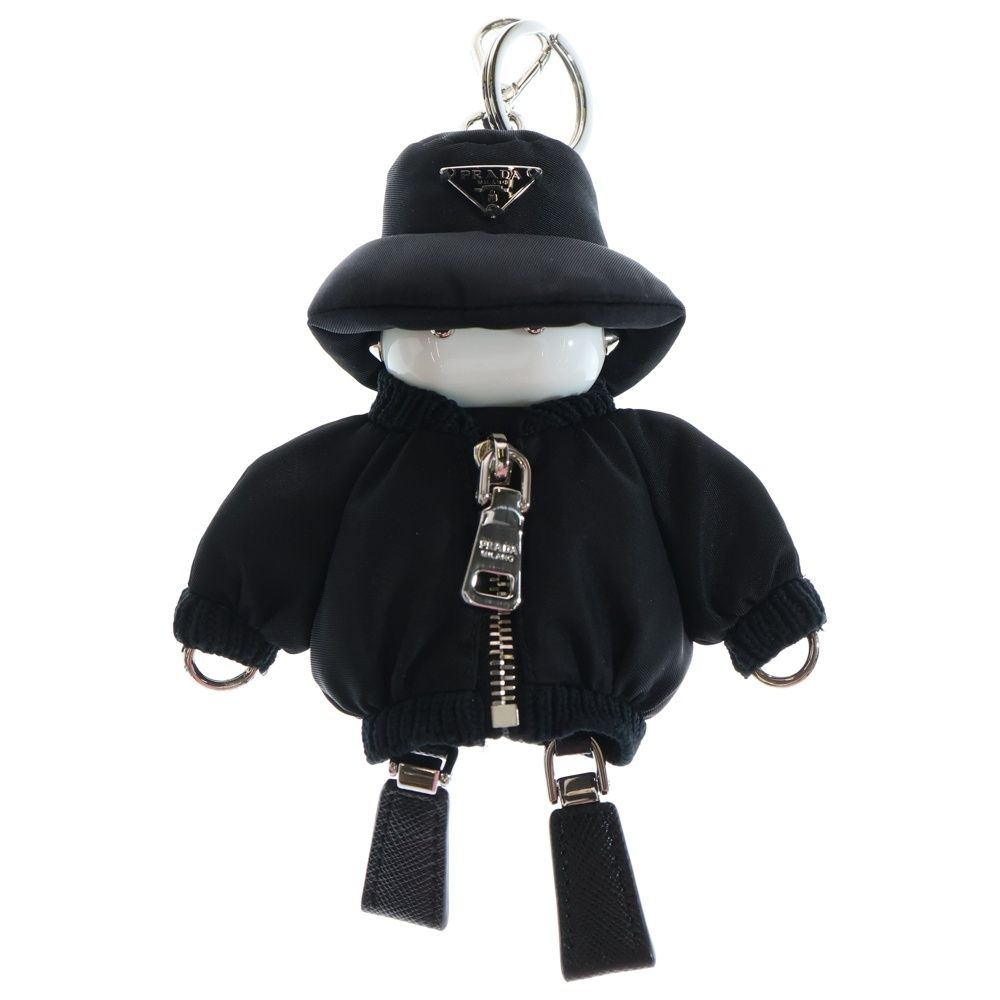 Prada Soft Robot Re-Nylon Bag Charm Key Holder Key Ring Black Nylon 1tt181