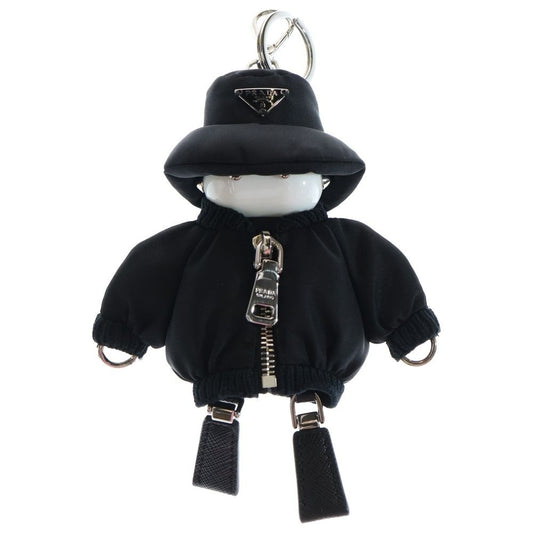 Prada Soft Robot Re-Nylon Bag Charm Key Holder Key Ring Black Nylon 1tt181