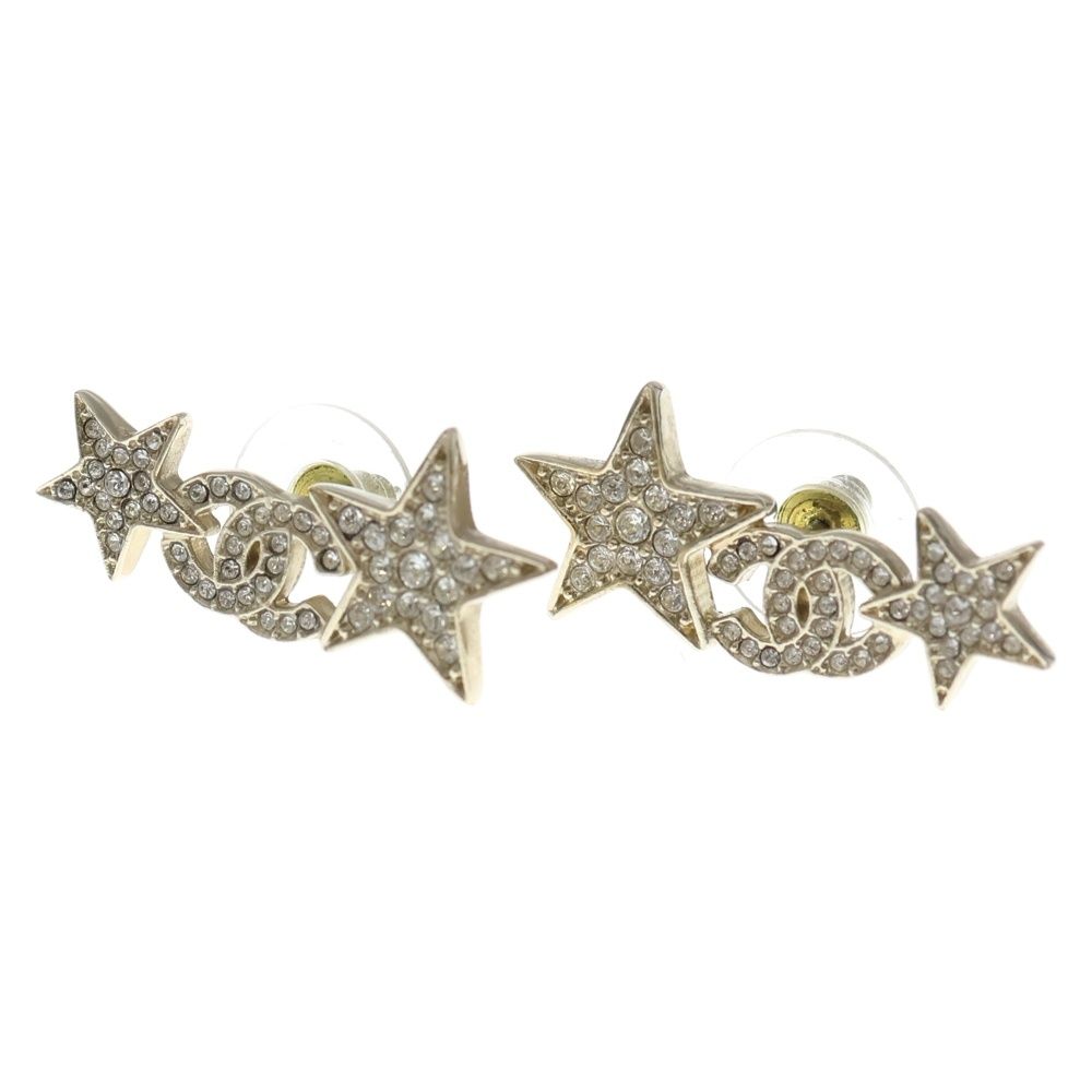 Chanel Coco Mark Star Rhinestone Earrings GP Ab9819 Gold