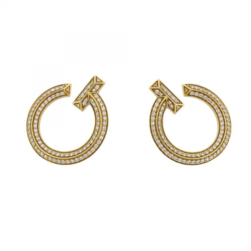 Tiffany & Co Earrings T One Open Hoop Pavé 18k Yellow Gold Yellow Gold Diamond