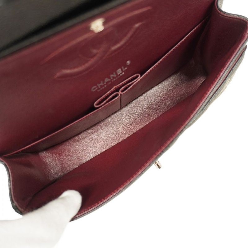 Chanel Shoulder Bag Matelasse Caviar Skin Black Silver Hardware Women