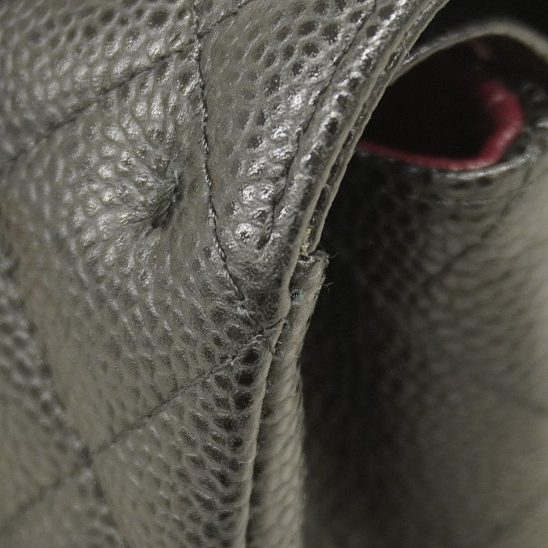 Chanel Shoulder Bag Matelasse Caviar Skin Black Silver Hardware Women