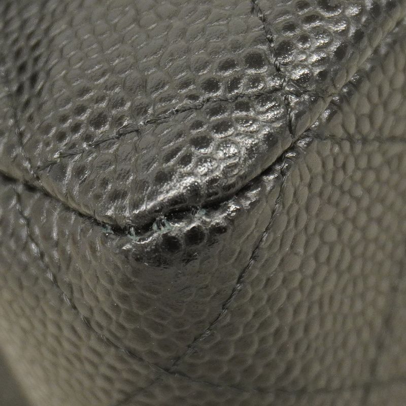 Chanel Shoulder Bag Matelasse Caviar Skin Black Silver Hardware Women