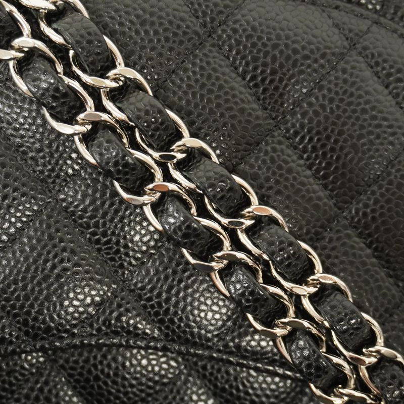Chanel Shoulder Bag Matelasse Caviar Skin Black Silver Hardware Women