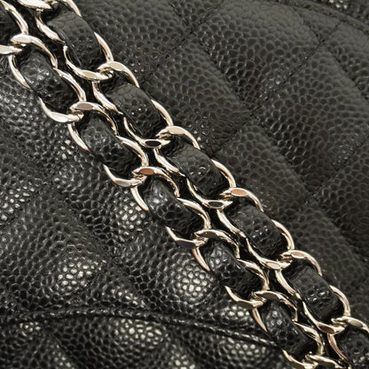 Chanel Shoulder Bag Matelasse Caviar Skin Black Silver Hardware Women