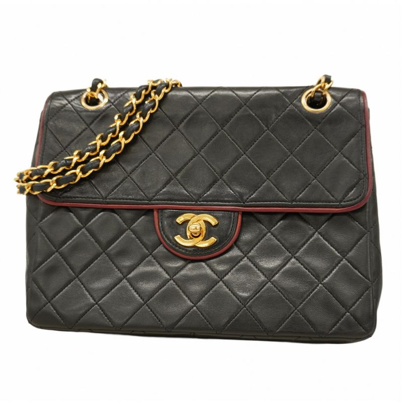 Chanel Shoulder Bag Matelasse Lambskin Black Bordeaux Gold Hardware Women