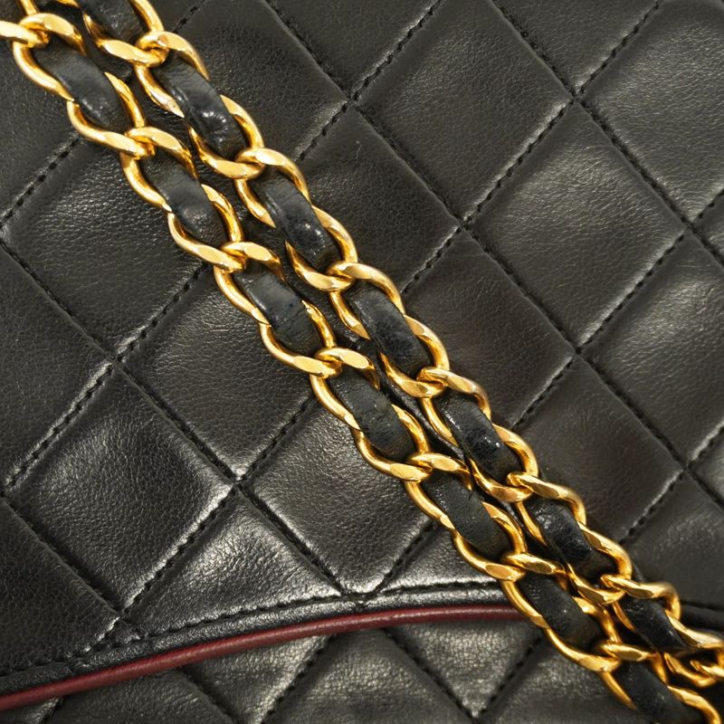 Chanel Shoulder Bag Matelasse Lambskin Black Bordeaux Gold Hardware Women