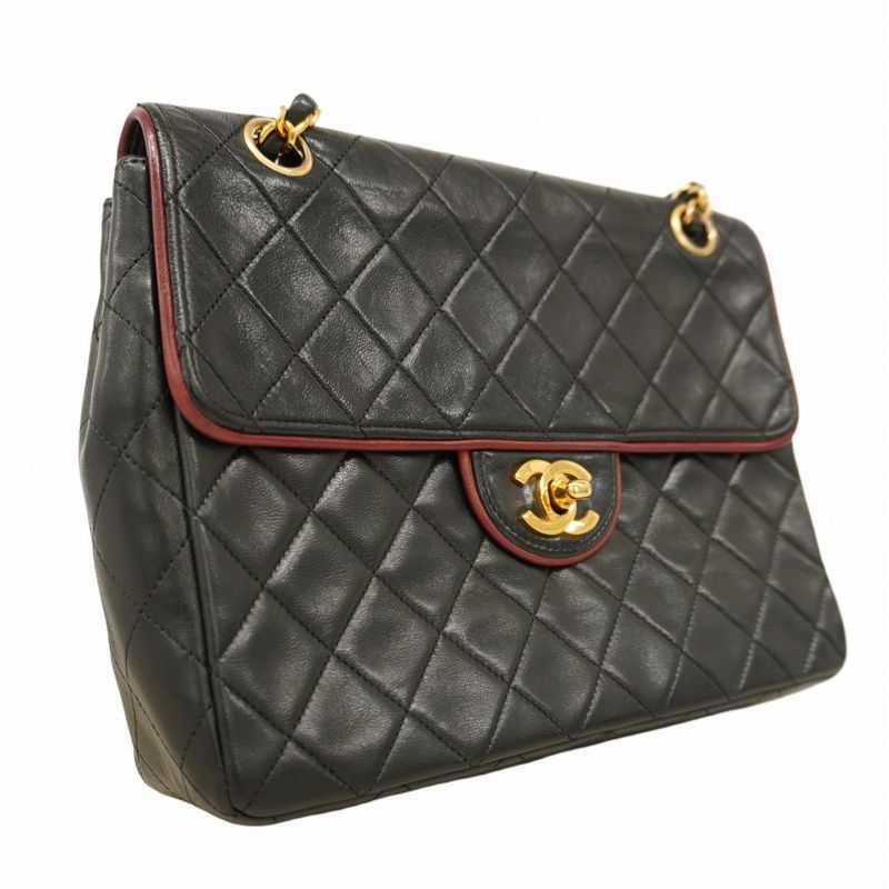 Chanel Shoulder Bag Matelasse Lambskin Black Bordeaux Gold Hardware Women