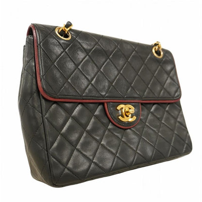 Chanel Shoulder Bag Matelasse Lambskin Black Bordeaux Gold Hardware Women