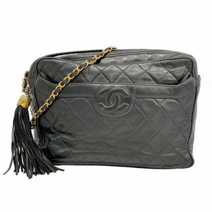 Chanel Shoulder Bag Matelasse Lambskin Black Gold Hardware Women