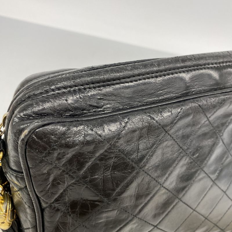 Chanel Shoulder Bag Matelasse Lambskin Black Gold Hardware Women