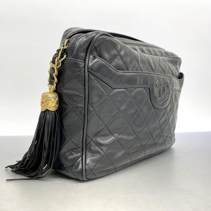 Chanel Shoulder Bag Matelasse Lambskin Black Gold Hardware Women