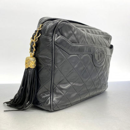 Chanel Shoulder Bag Matelasse Lambskin Black Gold Hardware Women