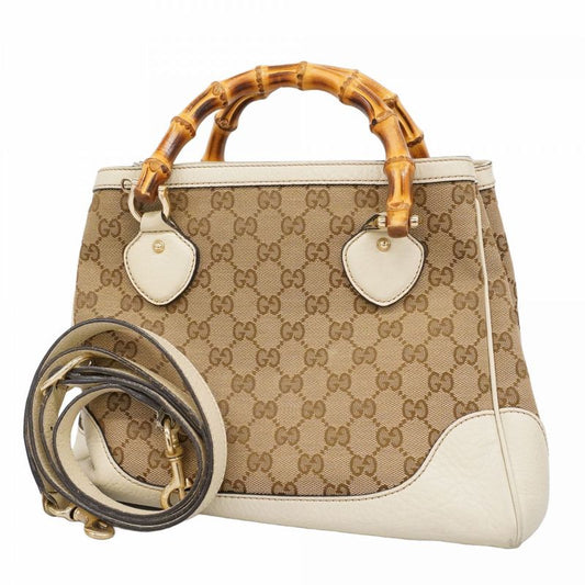 Gucci Handbag GG Canvas Bamboo 308360 Canvas Brown Ivory Gold Hardware 2way Bag