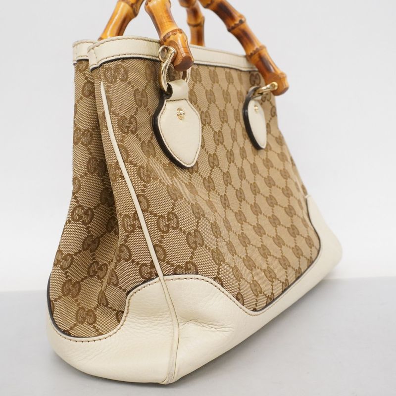Gucci Handbag GG Canvas Bamboo 308360 Canvas Brown Ivory Gold Hardware 2way Bag