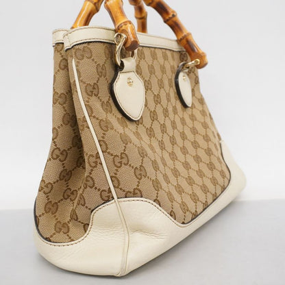Gucci Handbag GG Canvas Bamboo 308360 Canvas Brown Ivory Gold Hardware 2way Bag