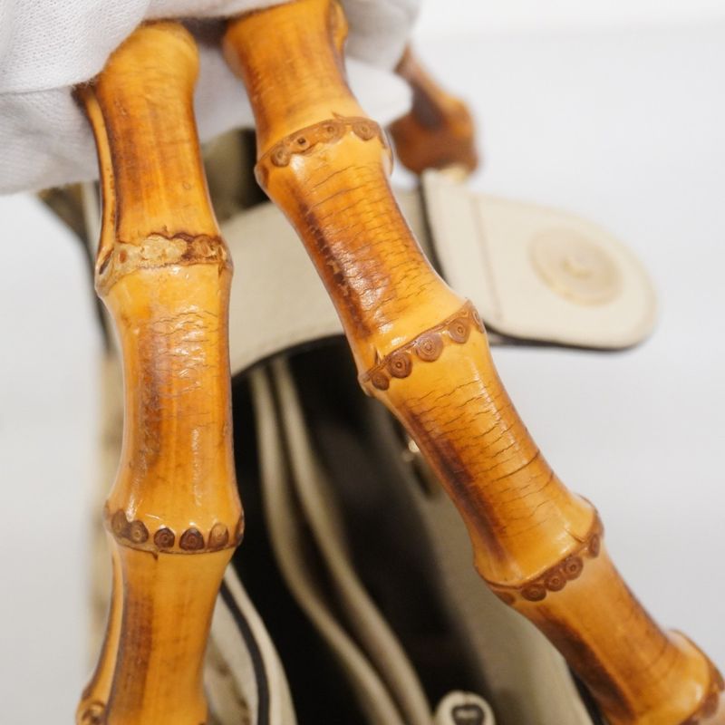 Gucci Handbag GG Canvas Bamboo 308360 Canvas Brown Ivory Gold Hardware 2way Bag