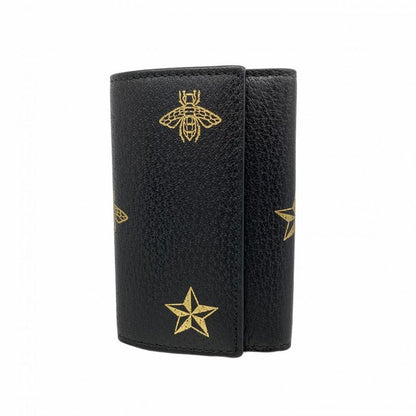 Gucci Key Case 495071 Leather Black Gold Hardware Men Women Unisex