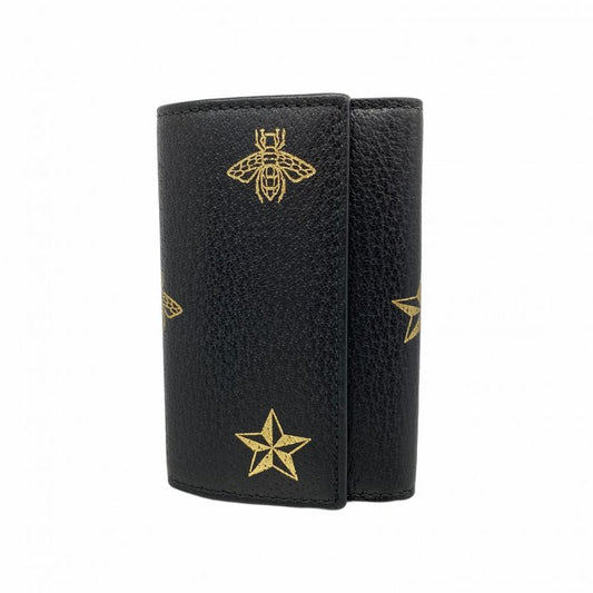 Gucci Key Case 495071 Leather Black Gold Hardware Men Women Unisex