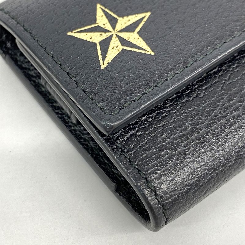 Gucci Key Case 495071 Leather Black Gold Hardware Men Women Unisex