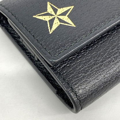 Gucci Key Case 495071 Leather Black Gold Hardware Men Women Unisex