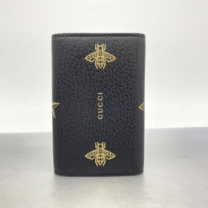 Gucci Key Case 495071 Leather Black Gold Hardware Men Women Unisex