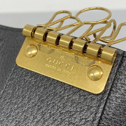 Gucci Key Case 495071 Leather Black Gold Hardware Men Women Unisex