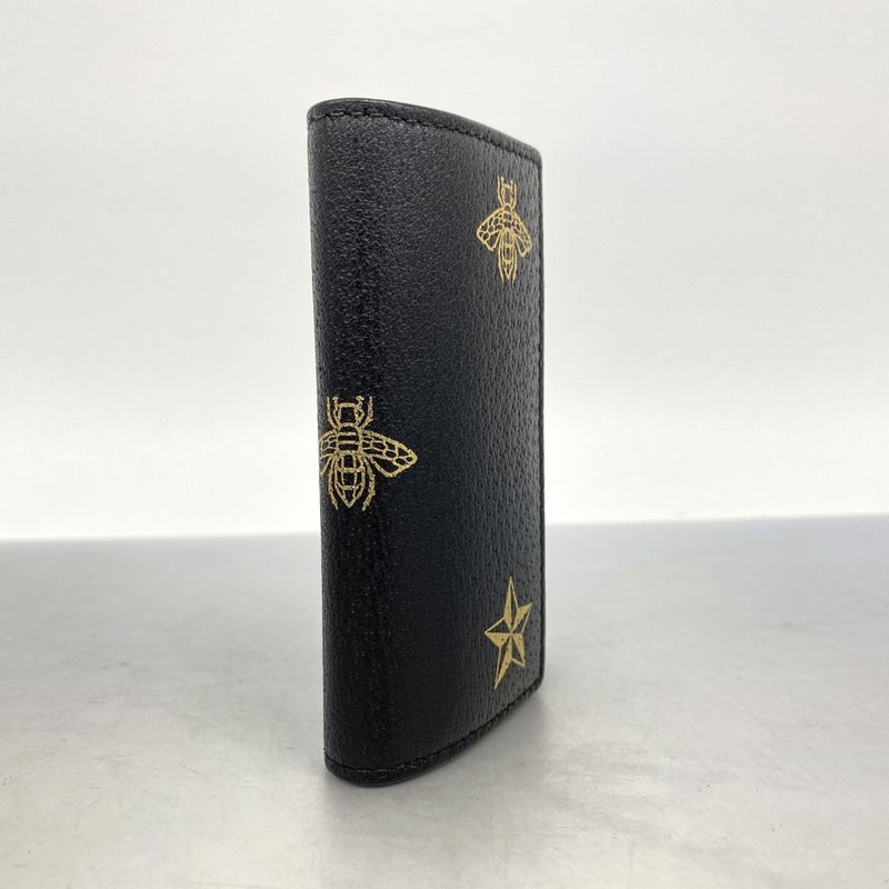 Gucci Key Case 495071 Leather Black Gold Hardware Men Women Unisex