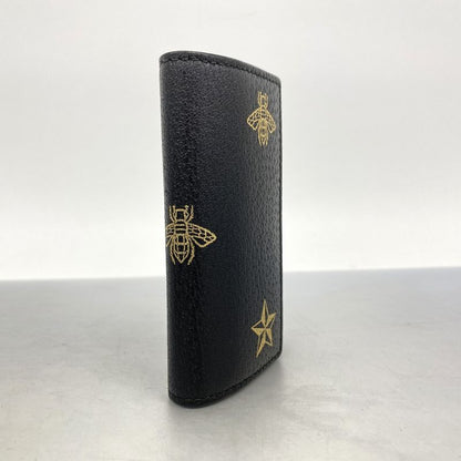 Gucci Key Case 495071 Leather Black Gold Hardware Men Women Unisex