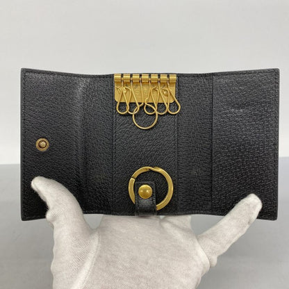 Gucci Key Case 495071 Leather Black Gold Hardware Men Women Unisex