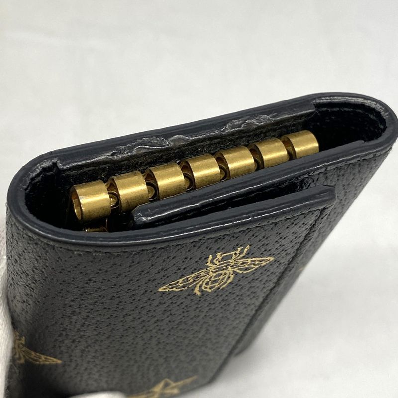 Gucci Key Case 495071 Leather Black Gold Hardware Men Women Unisex