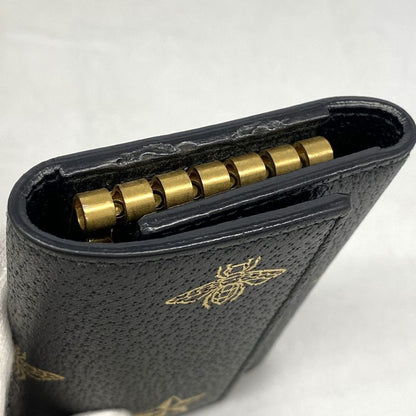 Gucci Key Case 495071 Leather Black Gold Hardware Men Women Unisex