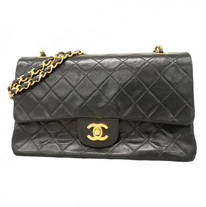 Chanel Shoulder Bag Matelasse Lambskin Black Gold Hardware Women