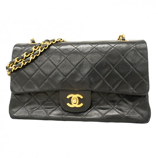 Chanel Shoulder Bag Matelasse Lambskin Black Gold Hardware Women