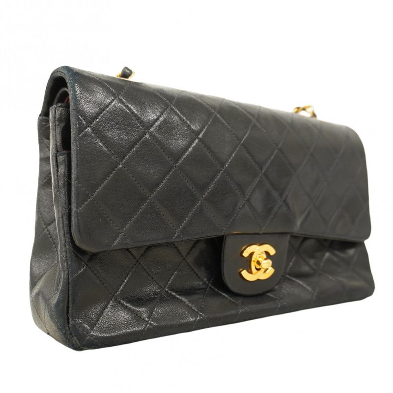 Chanel Shoulder Bag Matelasse Lambskin Black Gold Hardware Women