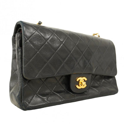 Chanel Shoulder Bag Matelasse Lambskin Black Gold Hardware Women