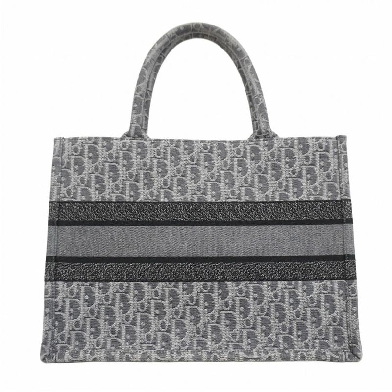 Christian Dior Tote Bag Oblique Book Tote Denim Gray Women's