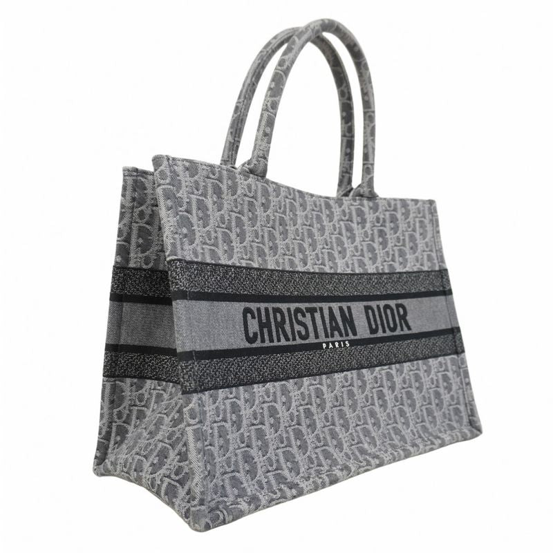 Christian Dior Tote Bag Oblique Book Tote Denim Gray Women's