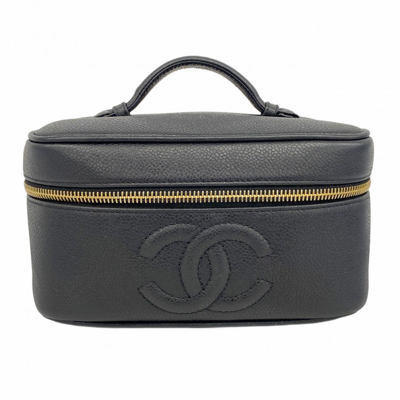 Chanel Vanity Bag Caviar Skin Black Gold Hardware Women